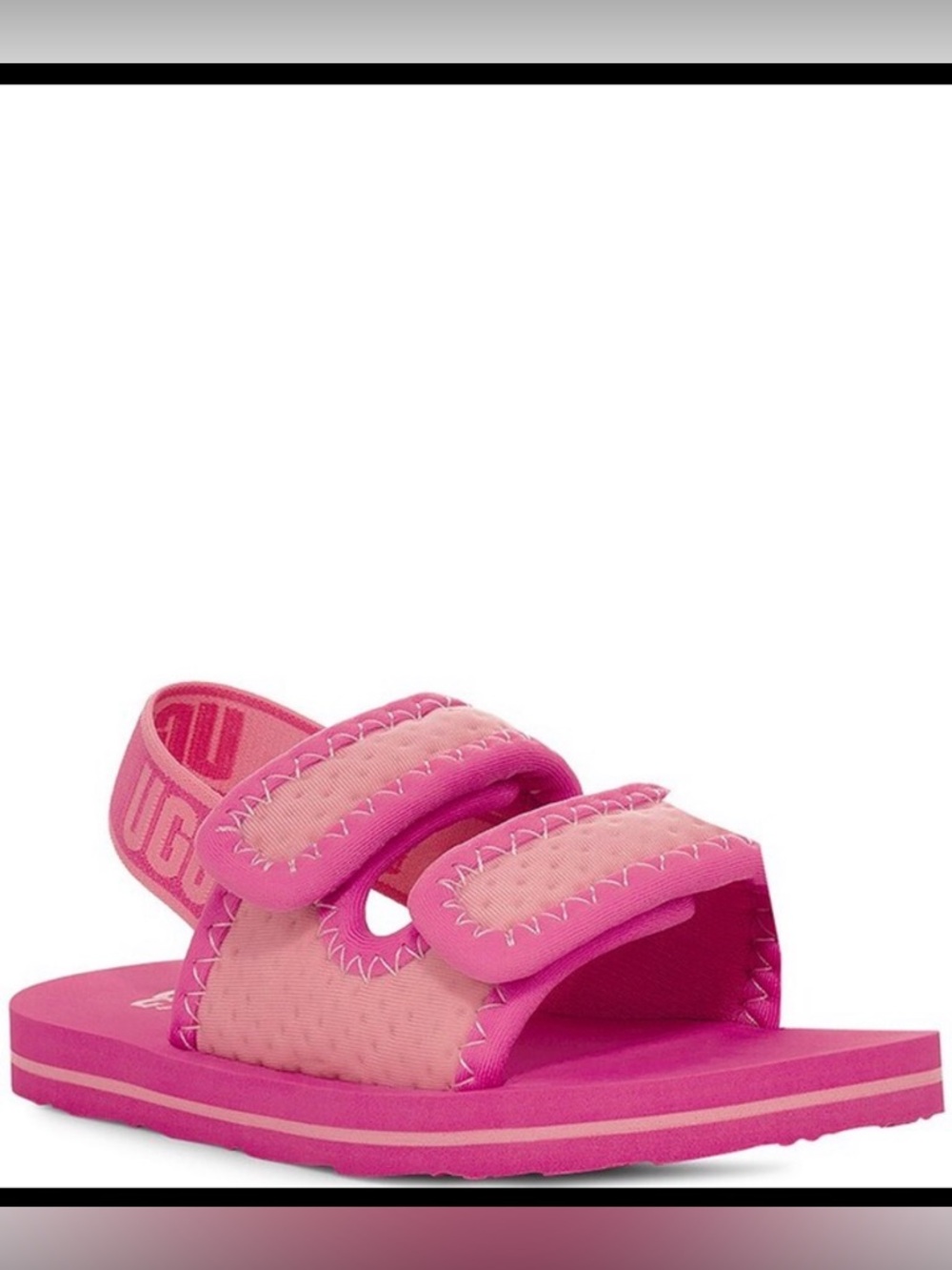 UGG Kids Bright Pink Double-Strap Hook-and-Loop Sandals